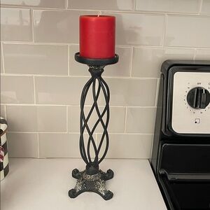 ELEMENTS Wrought iron Black Candle Holder with Red Candle